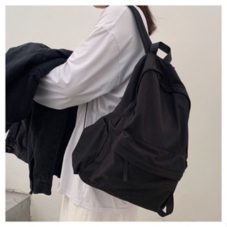 กระเป๋าเป้สะพายหลังลําลอง กระเป๋านักเรียน ขนาดใหญ่ จุของได้เยอะ สีดํา แบบเรียบง่าย สไตล์ญี่ปุ่น สําหรับผู้ชาย และผู้หญิง