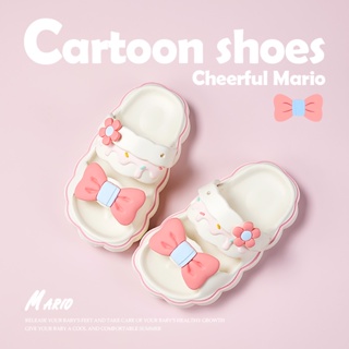 Cheerful Mario รองเท้าแตะ Crocs พื้นนิ่ม กันลื่น ใส่ในบ้าน ห้องน้ํา ขนาดเล็ก แฟชั่นฤดูร้อน สําหรับเด็กผู้หญิง
