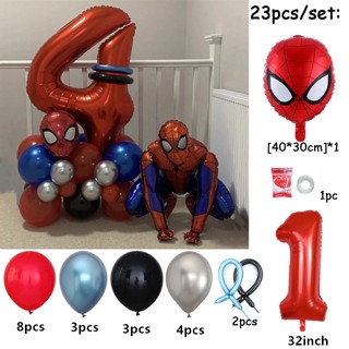 ลูกโป่งยาง ธีมซูเปอร์ฮีโร่ Spiderman สีฟ้า สีแดง สําหรับตกแต่งปาร์ตี้วันเกิดเด็กผู้ชาย 1 ชุด