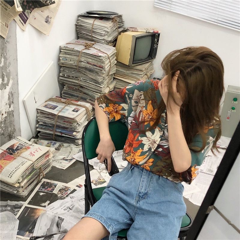เสื้อเชิ้ตแขนสั้น-พิมพ์ลายดอกไม้-ทรงหลวม-ระดับไฮเอนด์-สไตล์ฝรั่งเศส-เรโทร-เหมาะกับฤดูร้อน