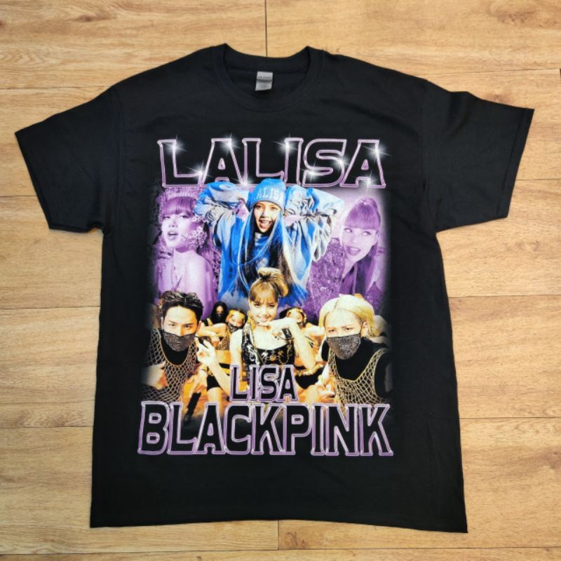 ใหม่เอี่ยมผ้าฝ้ายแท้lalisa-black-pink-girl-group-hiphop-rapper-dtg-digital-to-garment-เสื้อลายลายลิซ่า-แบล็คพิงค์