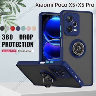 เคสโทรศัพท์มือถือซิลิโคน PC แข็ง แบบใส ผิวด้าน กันกระแทก พร้อมแหวนขาตั้ง สําหรับ Xiaomi Poco X5 Pro Poco X5 X4 Pro X4Pro X5Pro 5G