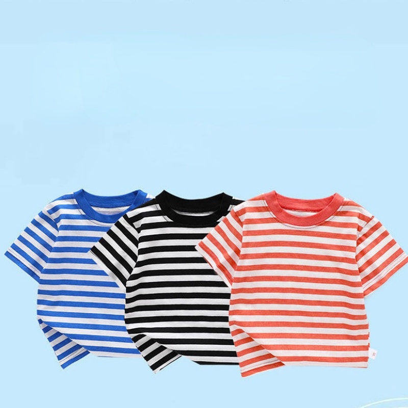 เด็กผู้ชาย-cotton-short-sleeve-t-shirt-striped-top-loose-summer-korean-style-half-sleeve-shirt