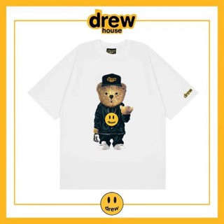 เสื้อยืดแขนสั้นลําลอง ผ้าฝ้าย ทรงหลวม พิมพ์ลาย Drews smiley bear แฟชั่นฤดูร้อน สไตล์อเมริกัน สําหรับคู่รัก_01
