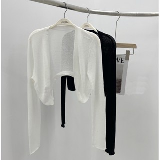 WANG JIAO ZHAN ใหม่ เสื้อสเวตเตอร์ถักกันแดดแบบสั้นสีทึบ