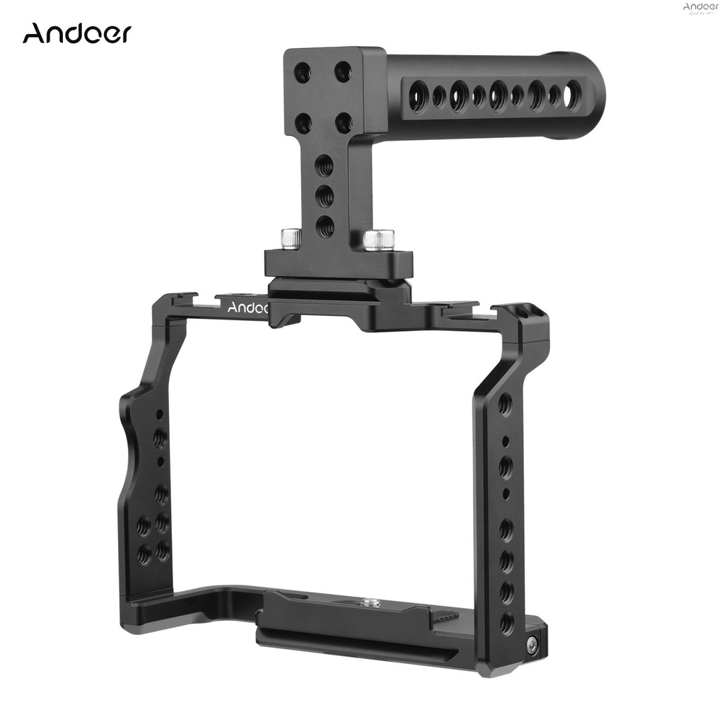 andoer-camera-video-cage-top-handle-kit-aluminum-alloy-with-dual-cold-shoe-mounts-numerous-1-4-inch-threads-replacement-for-a7iv-a7iii-a7ii-a7r-iii-a7r-ii-a7s-ii
