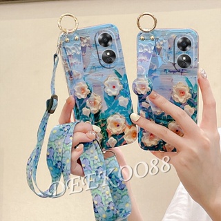 เคสโทรศัพท์มือถือ TPU นิ่ม ลายดอกไม้สีม่วง พร้อมสายคล้องคอ และสายคล้องข้อมือ สําหรับ OPPO Reno 8 8T Reno8 T A78 4G 5G 2023 A78 Reno8T