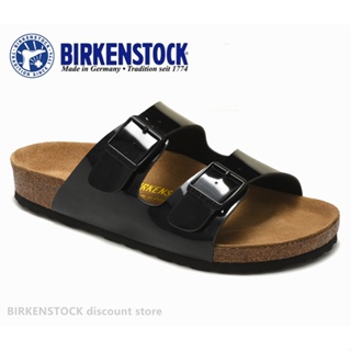 【Original】Birkenstock Arizona Mens/Female Classic Cork Black Mirror Leather Slippers Beach Casual Shoes 34-46