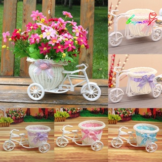 【AG】Rattan Flower Basket Vase Tricycle Model Home Garden Wedding Party Decor