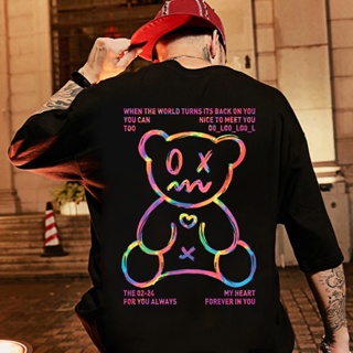 ✦MOLLGE✦ Summer Colorful Bear Print Fashion Korean Style Loose Oversized Tshirt For Men Black Pink Top_07