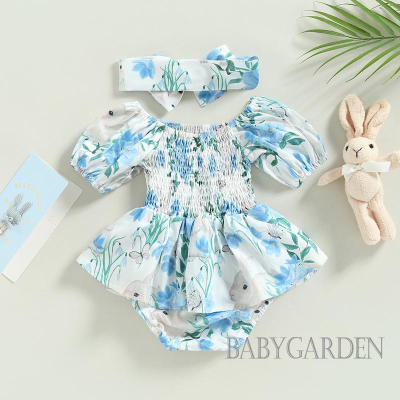 babygarden-0-18-เดือน-ชุดรอมเปอร์-แขนสั้น-เปิดไหล่-พิมพ์ลายกระต่าย-ดอกไม้-ที่คาดผม-สําหรับเด็กผู้หญิง