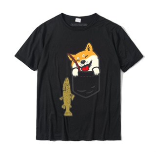 Pocket Shiba Inu Dog Fishing Cute Japanese Fisherman Gift T-Shirt Cotton Men T Shirts Casual Tees Coupons Summer_02