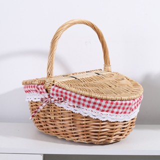 Basket Antique style Willow Woven Handmade Hiking Linen Living room Multi-purpose Organizer Picnic