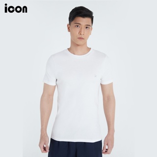 icon (ไอคอน) เสื้อยืดผู้ชาย T-Shirt  คอกลม สีขาว ผ้าฝ้าย COTTON USA เนื้อผ้านุ่ม เบาสบาย ระชับเข้ารูป - IVU3001_04