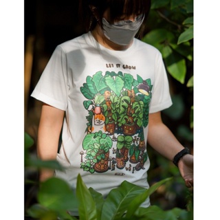 [ใหม่ล่าสุด] " Let it Grow " T-shirt  เสื้อยืดสีออฟไวท์ ลายหมู่บ้านต้นไม้ Plant Town เสื้อคุณภาพ ออกแบบเองจากลายเส้น