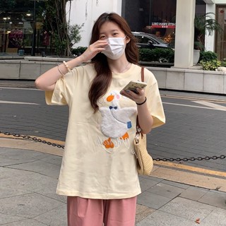 White duckling T-shirt men and women cute niche furry 3D three-dimensional embroidery couple short-sleeved summer tops