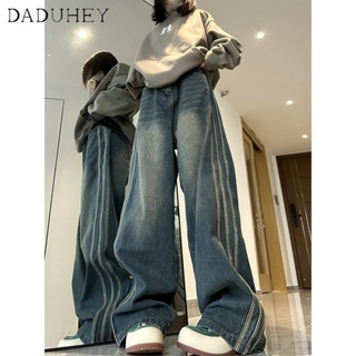 DaDuHey🎈 INS Womens 2023 New American Style Y2K High Street Side Striped Skinny Jeans High Waist Loose and Slimming Wide Leg Girls Pants