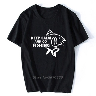 ขายดี!Keep Calm Go Fishing T-Shirt Funny Birthday Holiday Carp Men Cotton Tshirt Tees Tops Harajuku Streetwear   huom HP
