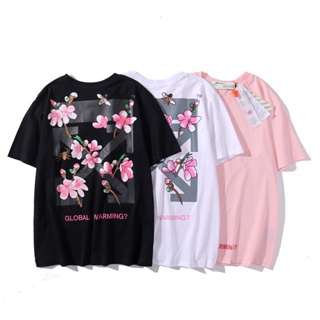 Q9IY / T-SHIRT SHIRT ☜☁∏Off White Men Women T-shirts Black Pink Flower Casual Top Tees Clothing !เสื้อยืด