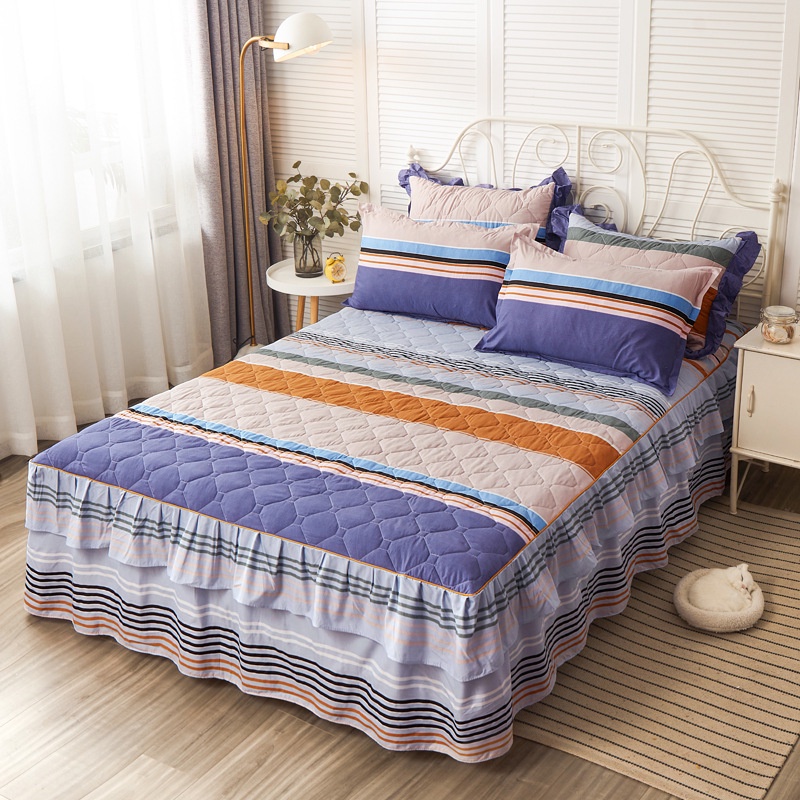 meng-ni-ผ้านวมคลุมเตียงลายลูกไม้คู่-กระโปรงเตียงบุนวม-ชิ้นเดียว-ขนแปรง-ผ้ารองกันเปื้อนที่นอน