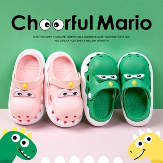 Cheerful Mario รองเท้าหัวโตจระเข้ Crocs ไดโนเสาร์ รองเท้าแตะลําลอง กันลื่น เหมาะกับฤดูร้อน สําหรับเด็กผู้ชาย