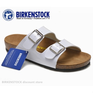 【Original】Birkenstock Arizona Mens/Female Classic Cork White Mirror Leather Slippers Beach Casual Shoes 34-46