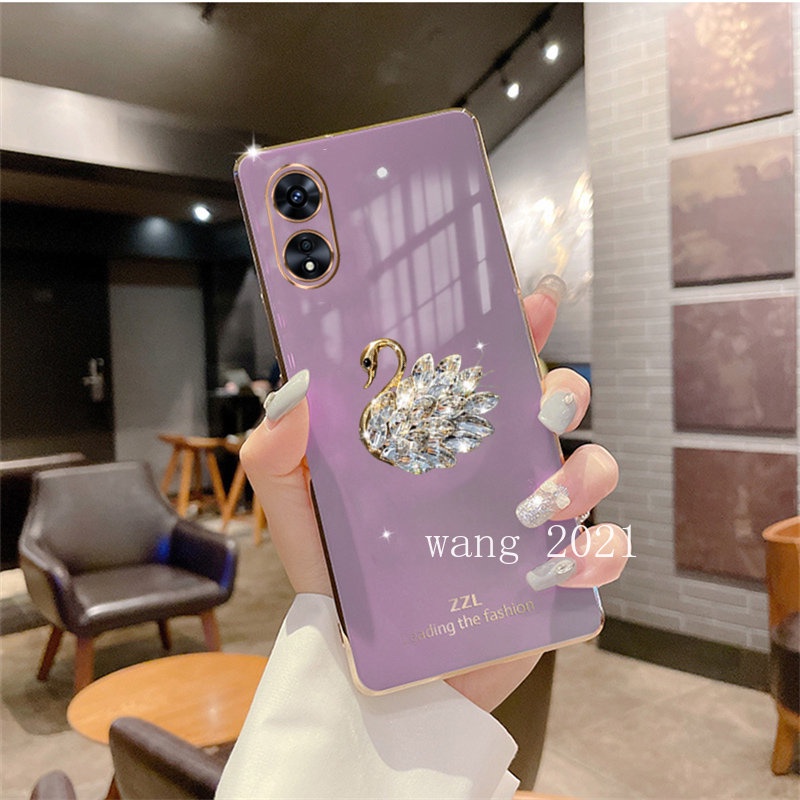 phone-case-เคส-oppo-reno8-t-5g-4g-reno-8t-8-t-2023-luxury-electroplating-square-casing-with-flash-drilling-swan-camera-lens-protective-soft-case-เคสโทรศัพท