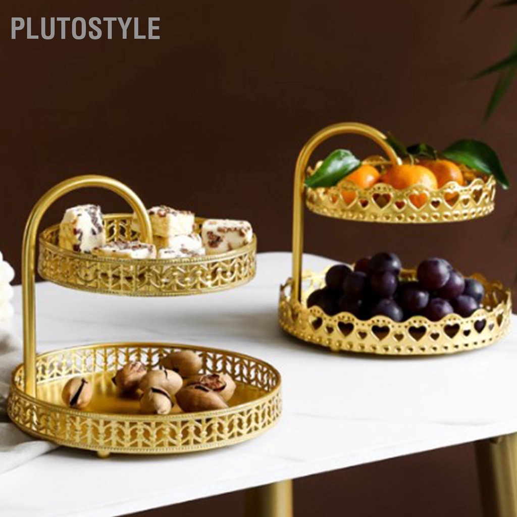 plutostyle-ถาดขนมสองชั้นตกแต่งทองแดงบิสกิตทองแผ่นแสดงขนมสำหรับงานแต่งงาน