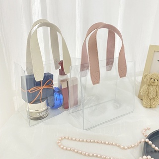 Ins Style กระเป๋าช้อปปิ้ง PVC นิ่ม แบบใส สีชมพูเบจ แฟชั่น สําหรับเพื่อนเจ้าสาว งานแต่งงาน