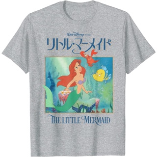เสื้อยืดคอกลม พิมพ์ลายดิสนีย์ โปสเตอร์ The Little Mermaid สไตล์ญี่ปุ่น คลาสสิก สําหรับผู้ชาย QW246VB
