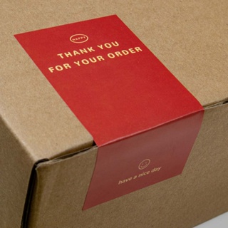 สติกเกอร์ฉลาก Thank You For Your Order มีกาวในตัว 5x10 ซม. สีแดง สําหรับติดตกแต่งบรรจุภัณฑ์ 50 ชิ้น ต่อแพ็ค