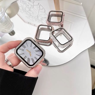 เคสนาฬิกาข้อมือแฟชั่น ประดับเพชร และกระจกนิรภัย สําหรับ Apple Watch 8 SE 7 6 5 4 3 2 1 ขนาด 42 มม. 44 มม. 45 มม. 49 มม. 38 มม. 40 มม. 1 มม.