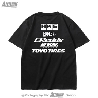 เสื้อยืดคอกลม แขนสั้น ผ้าฝ้ายแท้ พิมพ์ลาย ATTITUDE ATTITUDE JDM HKS ENDLESS แฟชั่นสไตล์ญี่ปุ่น