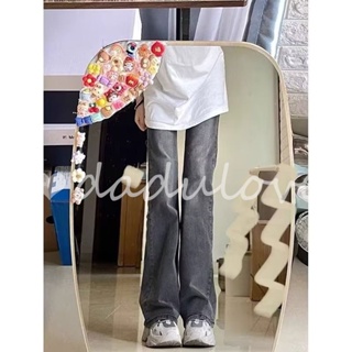 DaDulove💕 2023 New Korean Version of Ulzzang Washed Retro Jeans High Waist Slim Stretch Micro Flared Pants
