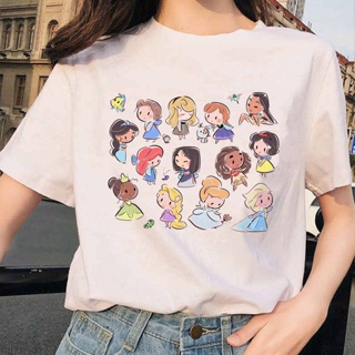 Frozen Elsa Princess Sofia Snow White Mermaid Disney Princesses Printed Women 90s Casual T-shirt Cute Summer_01