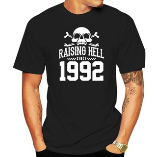 Cotton T-Shirt 2022 New Cool Raising Hell Since 1992 Biker T Shirt, Gift for Dad Grandad Christmas Skull_03