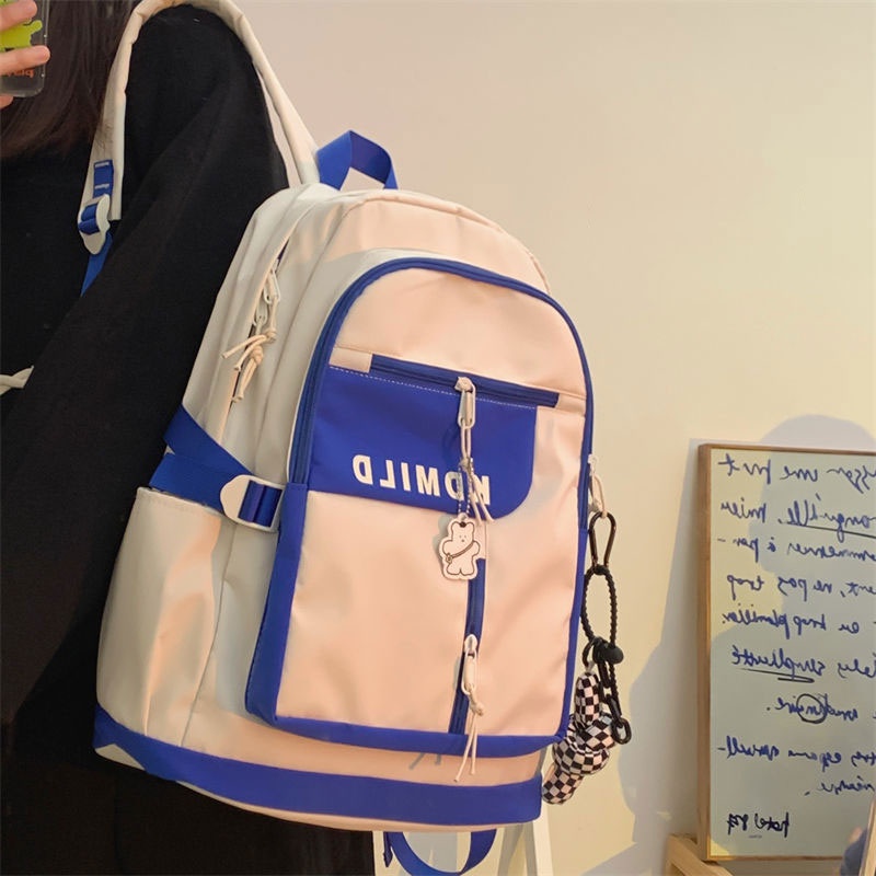 yadou-กระเป๋านักเรียนเด็ก-เย็บสี-กระเป๋าเป้ความจุขนาดใหญ่