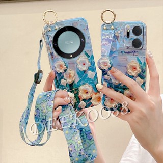 ใหม่ เคสโทรศัพท์มือถือ TPU นิ่ม ปิดด้านหลัง ลายดอกไม้สีม่วง แวววาว พร้อมสายคล้องคอ สําหรับ Honor X9a 5G X7a 4G 2023 X9a X7a