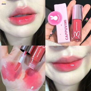 หลอดสีชมพู ลิปกลอส Glossy Lip Gloss ลิปสติก Cappuvini ลดเลือนริ้วรอยริมฝีปากให้ความชุ่มชื้น COD【Doom】