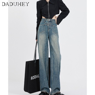 DaDuHey💕 Korean Fashion Retro Wide Leg Jeans Women Spring 2023 New High Waist Loose Drooping Straight Mop Pants