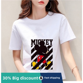 Disney Kawaii Cartoon Mickey Round Neck Cotton T-shirt Fashion Womens Mens Summer Dress T-shirt_03