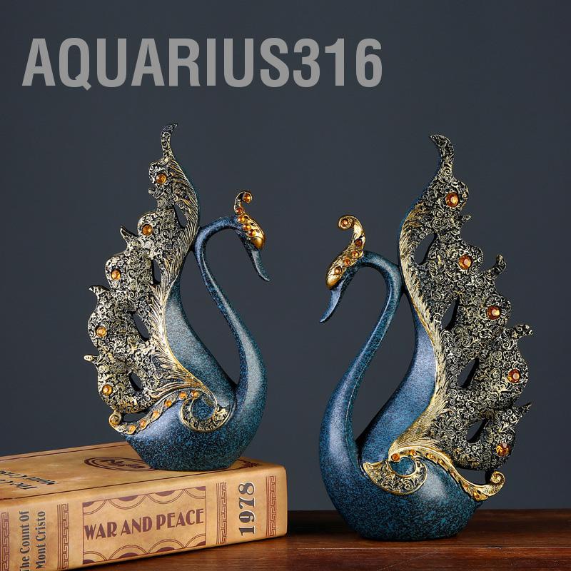 aquarius316-2-ชิ้นเครื่องประดับนกยูงเรซิ่นธรรมชาติเดสก์ท็อปประติมากรรมนกยูงสำหรับตู้ไวน์ตู้ทีวีบ้าน