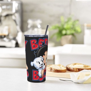 Betty Boop แก้วน้ําสเตนเลส มีฉนวนกันความร้อน พร้อมฝาปิด และหลอดดูด ใช้ซ้ําได้ ของขวัญวาเลนไทน์