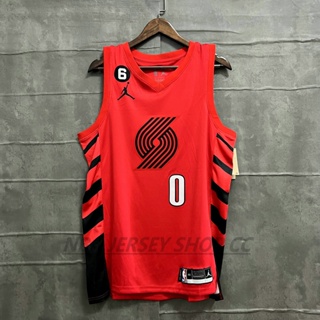 【648】เสื้อเบลเซอร์ 2022-23 Portland Trail #เสื้อกีฬาแขนสั้น ลายทีม Damian Lillard 0 สีแดง
