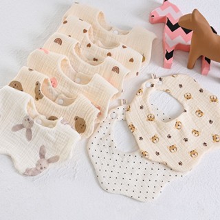 พร้อมส่ง ผ้ากันเปื้อนพิมพ์ลาย ผ้าซับน้ำลายเด็ก คอบัว ผ้าฝ้ายทอ 6 ชั้น