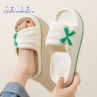 RENBEN รองเท้าแตะโบว์แฟชั่นยอดนิยมของผู้หญิงใหม่ในร่มบ้านรองเท้าแตะเงียบแต่เพียงผู้เดียวนุ่ม