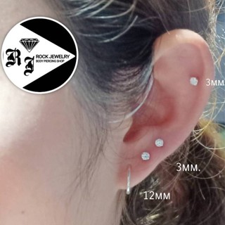 (silver 925) ต่างหูห่วงเงินแท้ 12 mm.เพชร CZ ลายกลม และลายดาว เหมาะสำหรับคนแพ้ง่าย ( ราคาต่อ 1 คู่)