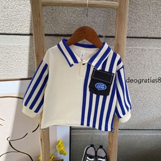 [100-150] เสื้อแจ็กเก็ตแขนยาว ผ้าฝ้าย ลายทาง สไตล์เกาหลี แฟชั่นฤดูใบไม้ผลิ สําหรับเด็ก 2023