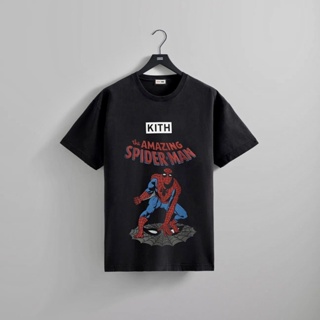 cotton T-shirt Kith Spider-Man Marvel Black Allies Mens Short Sleeve T-Shirt_08