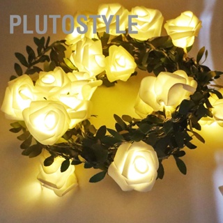 PLUTOSTYLE 9.8ft กุหลาบหวาย LED สายไฟพร้อมไฟ 20 ดวง PE ดอกไม้ไฟประดับคริสต์มาส DIY พวงหรีด
